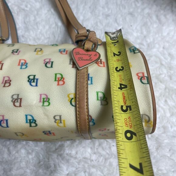 Dooney & Bourke PVC Multi color logo Bagette shoulder bag. Tan leather trims - Picture 12 of 16